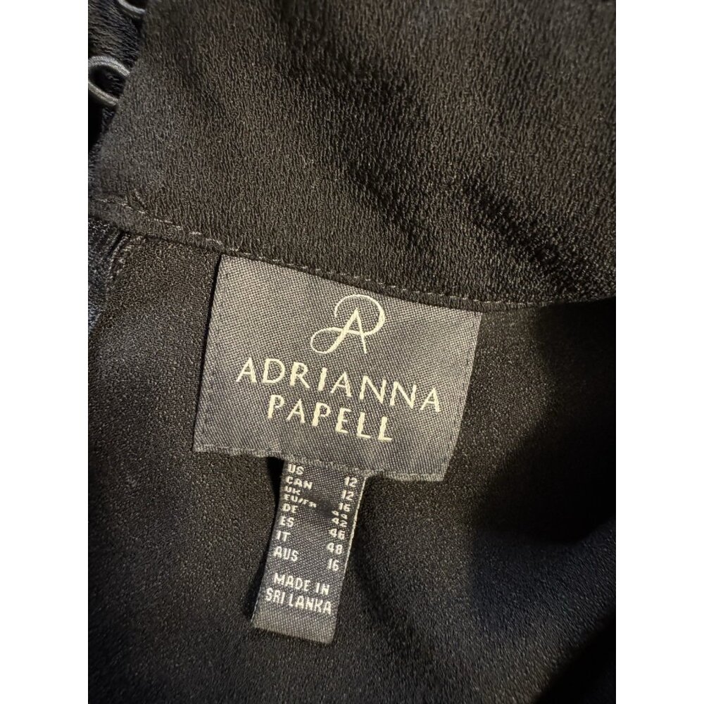 Adrianna Papell Dress 12 Black Mock Neck A Line Crepe Long Sleeve NEW - Picture 9 of 13